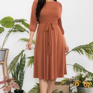 Fit & Flare Terracotta Midi Dress